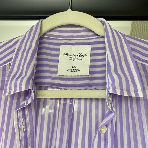 American Eagle Sheer Stripped Button Down Blouse - Picture 2 of 4